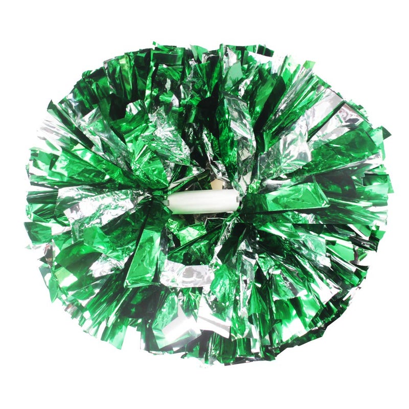 Hooshing 2PCS Green and Silver Pom Poms Cheerleading with Baton Handle for Team Spirit Sports Dance Cheering - Image 1